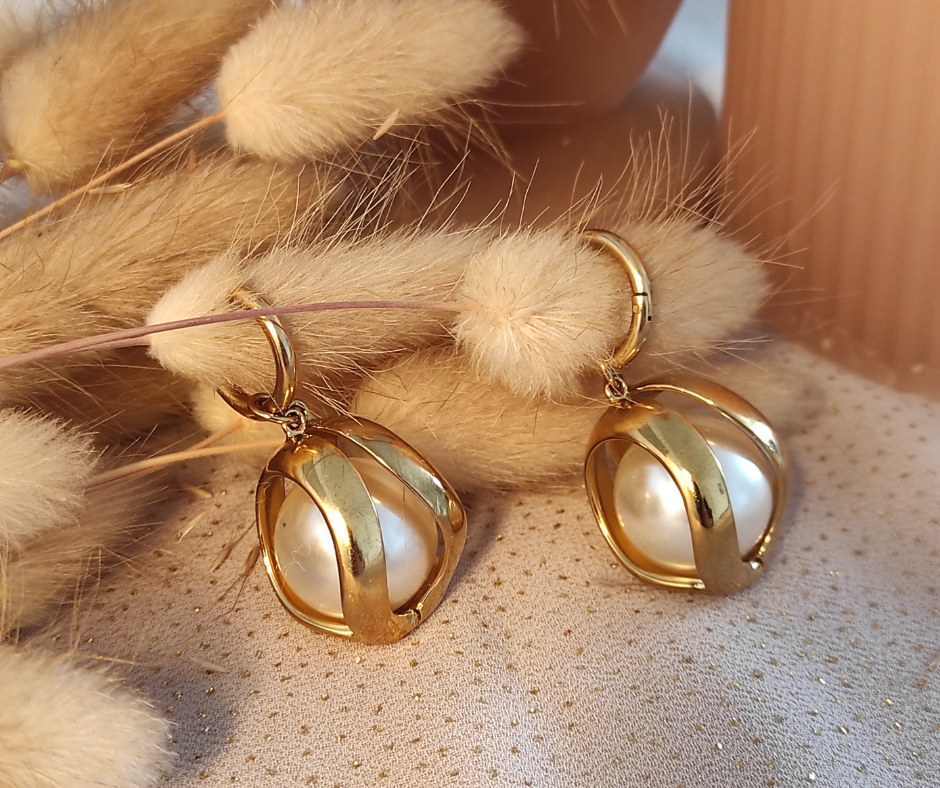 Boucles d'oreilles goutte Perlina 2. Bijoux en acier inoxydable