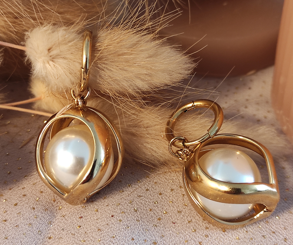 Boucles d'oreilles goutte Perlina 1 . Bijoux en acier inoxydable