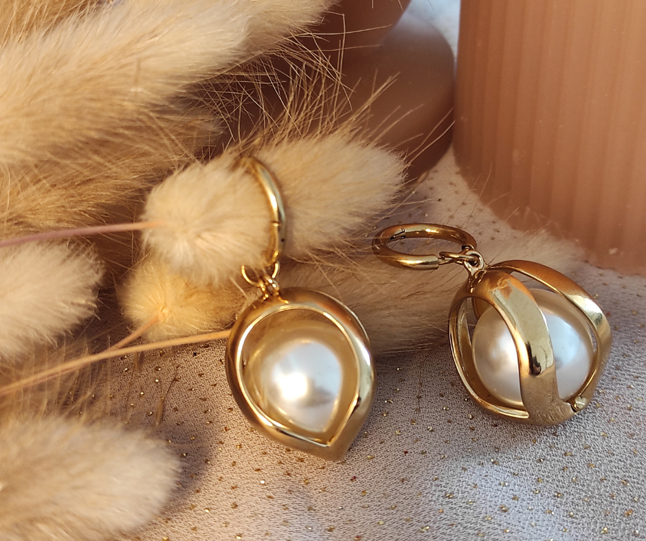 Boucles d'oreilles goutte Perlina 3 . Bijoux en acier inoxydable