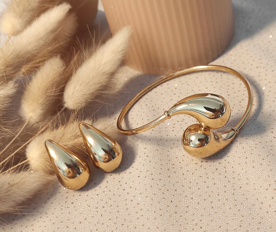 Parure goutte d’eau 1 . Bijoux en acier inoxydable