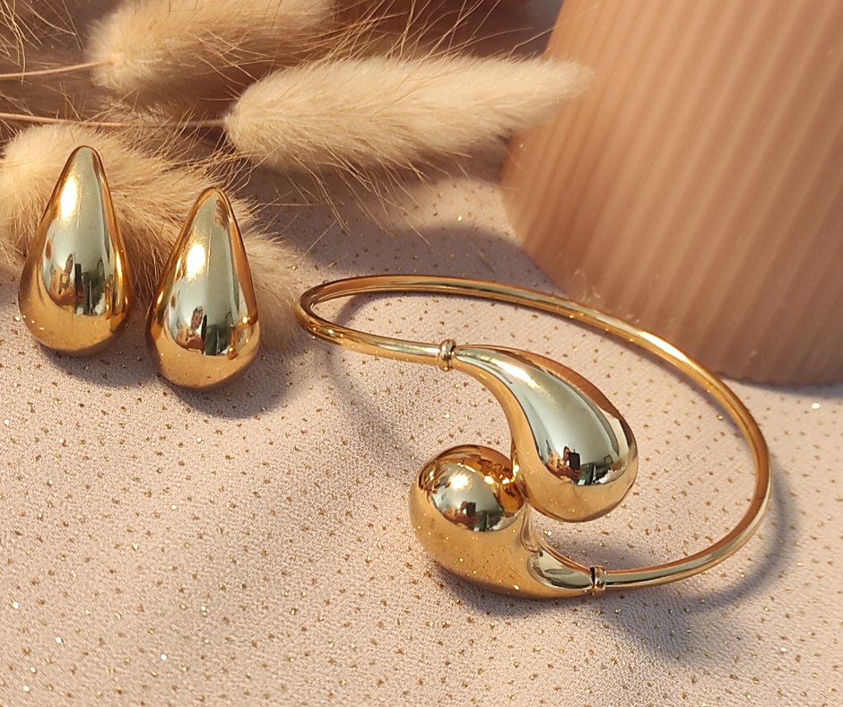 Parure goutte d’eau 2 . Bijoux en acier inoxydable